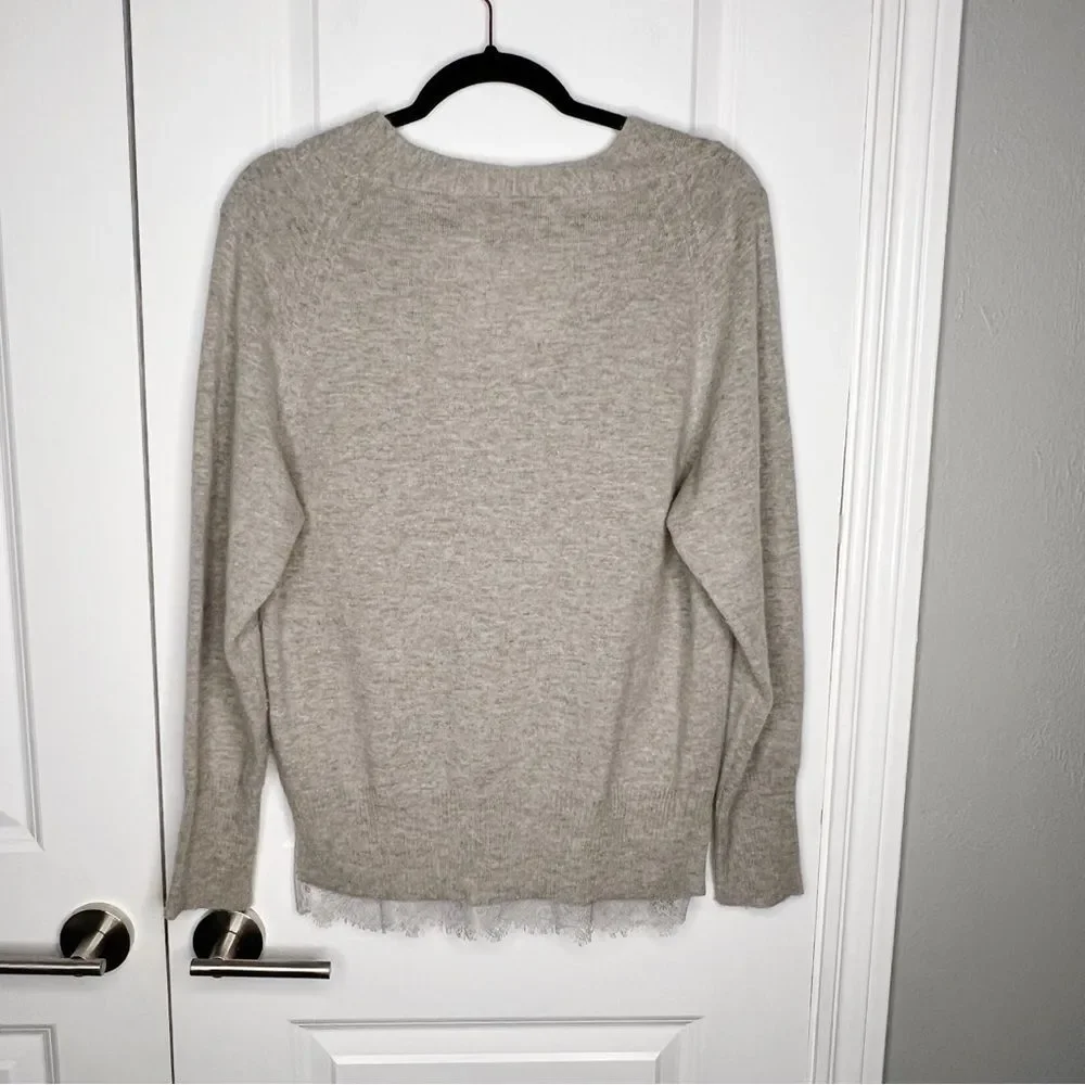 Brochu Walker The Lace Vee Looker Pullover Sweater Cashmere Wool Size S Grey - Picture 9 of 11